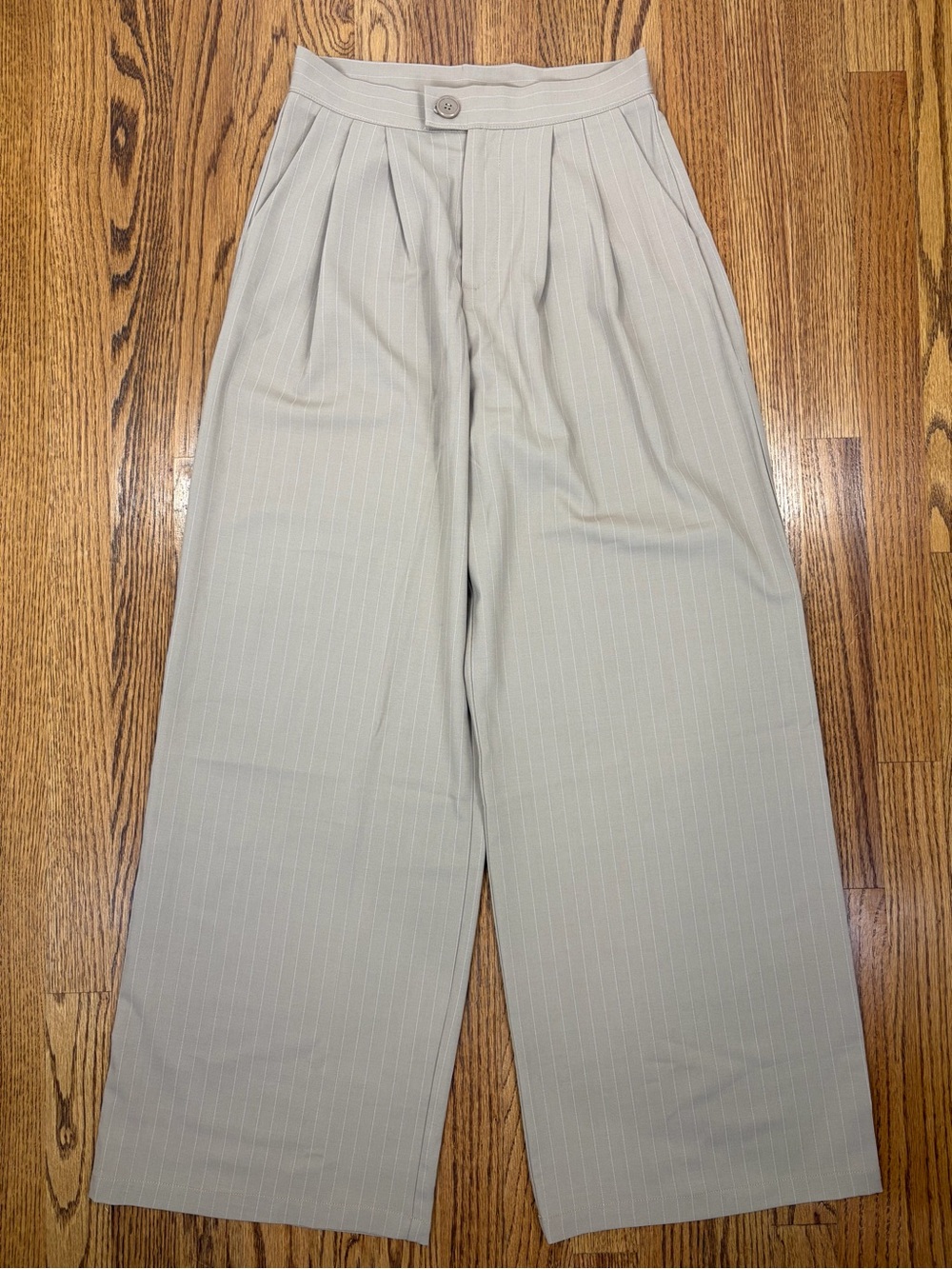 NWT Cider Tan Pinstripe Pleated Wide-Leg Trousers (S)